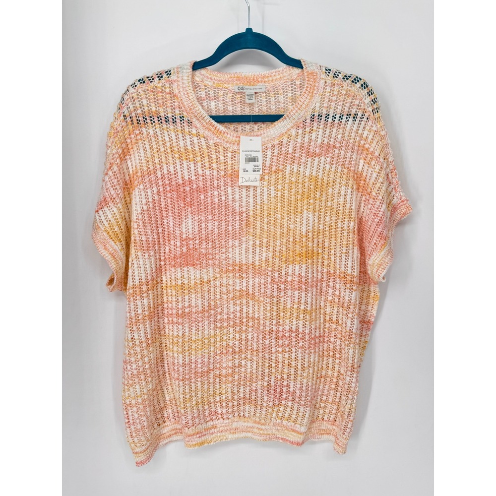 Cato Sweater Women 18/20 Orange NWT Short Sleeve Open Knit Papaya Space Dye